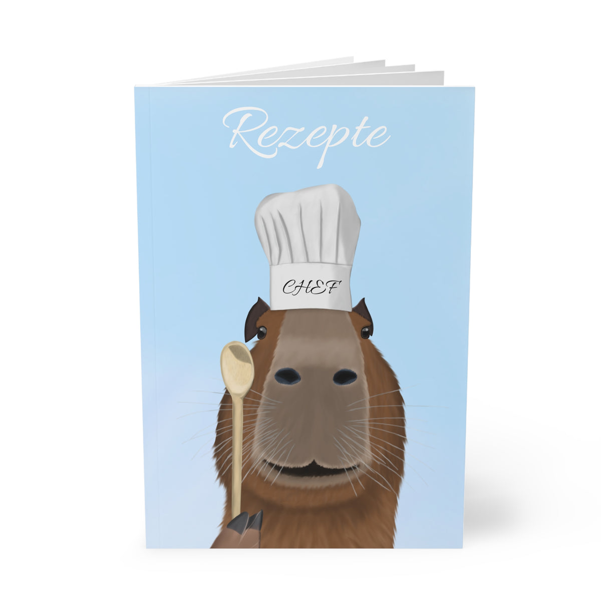 Capybara mit Kochmütze und Kochlöffel A5 Softcover Notizbuch 150 Seiten Liniert