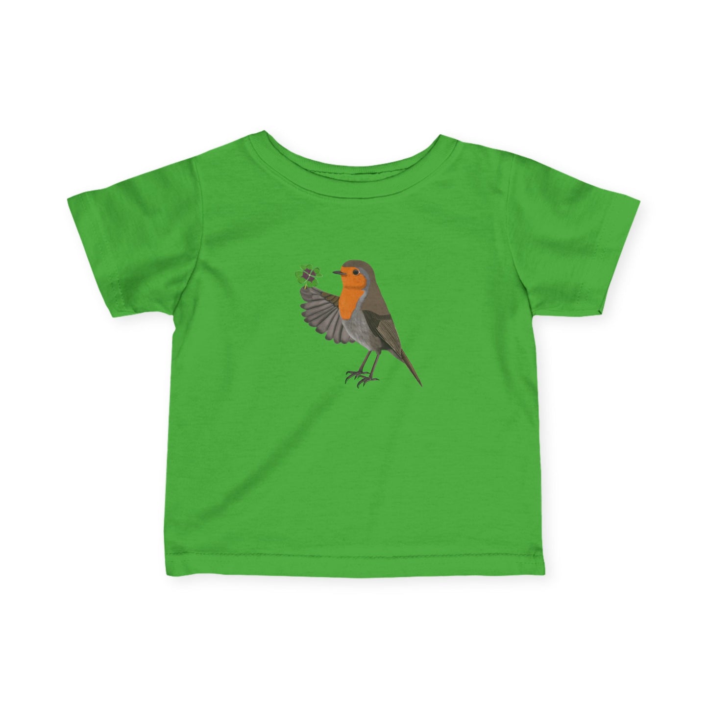 Süßes Rotkehlchen mit Glücksklee Vogel Tiermotiv T-Shirt für Babys und Kleinkinder