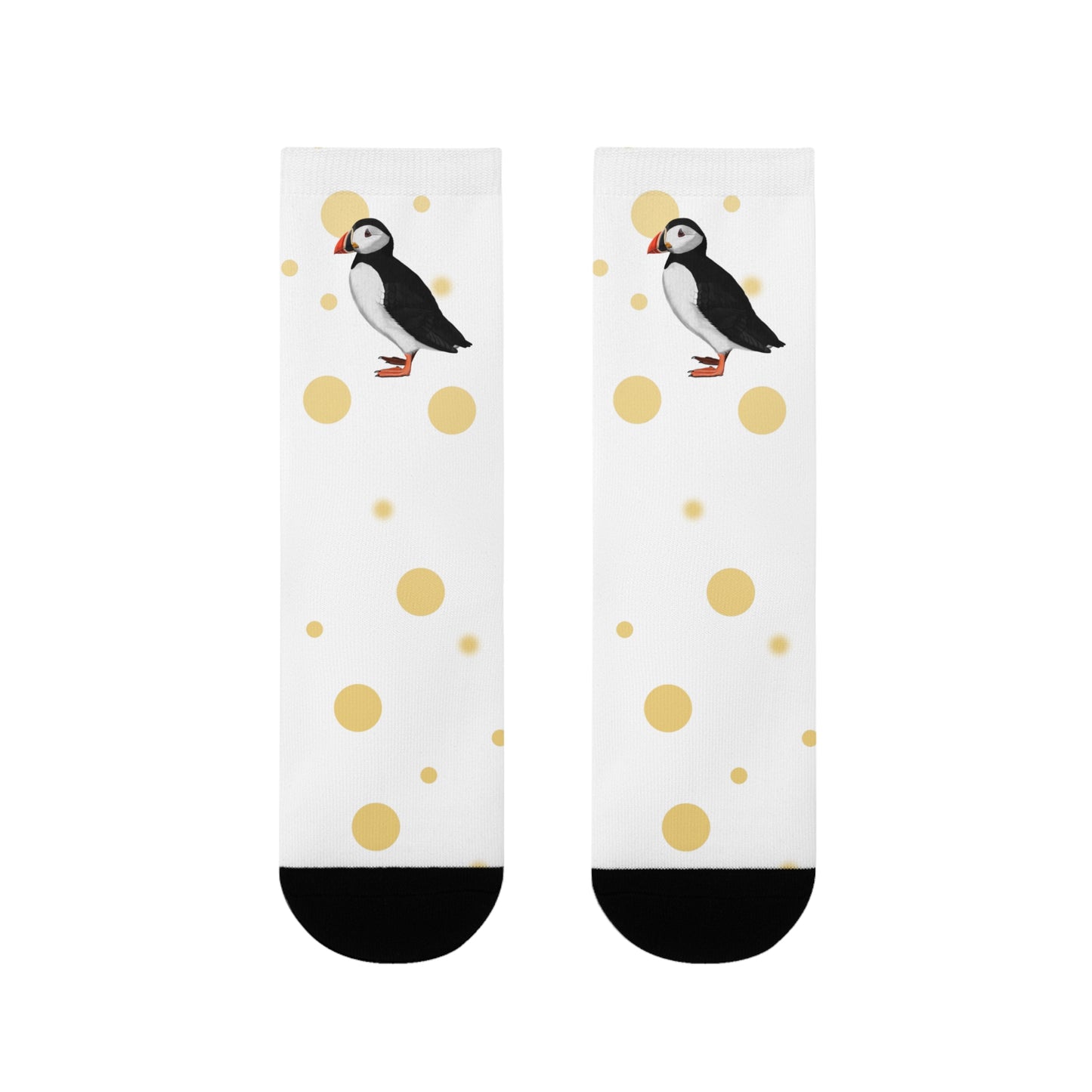 Papageitaucher Vogel Socken mit Goldenen Punkten für Vogelfreunde & Vogelbeobachter Weiß