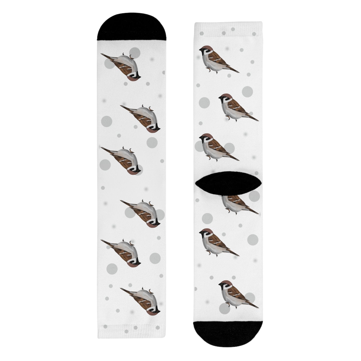 Feldsperling Socken Vogelsocken Weiß mit Grauen Punkten