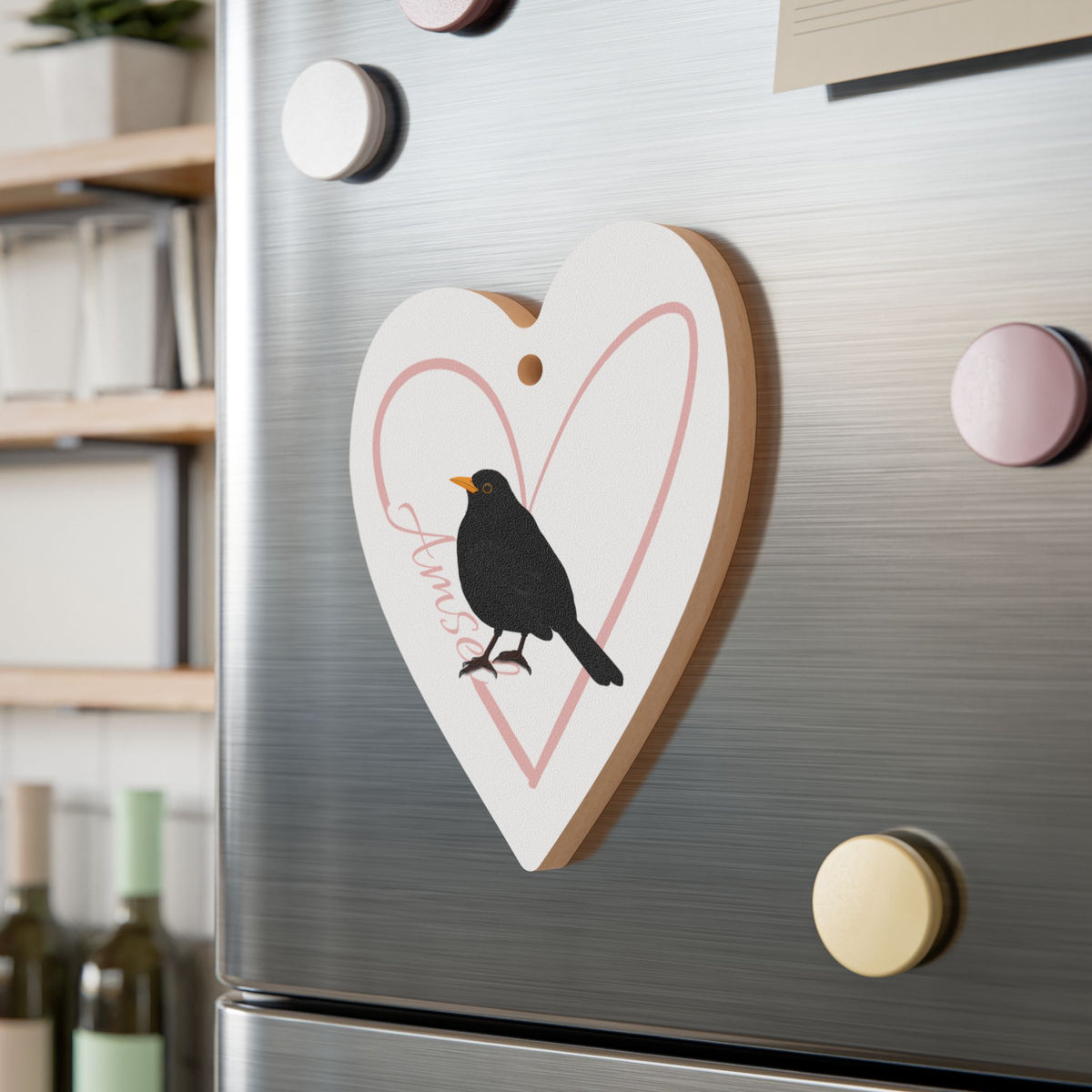 Amsel Ornamente – Ornament Herz aus Holz mit Vogelmotiv für Vogelfreunde
