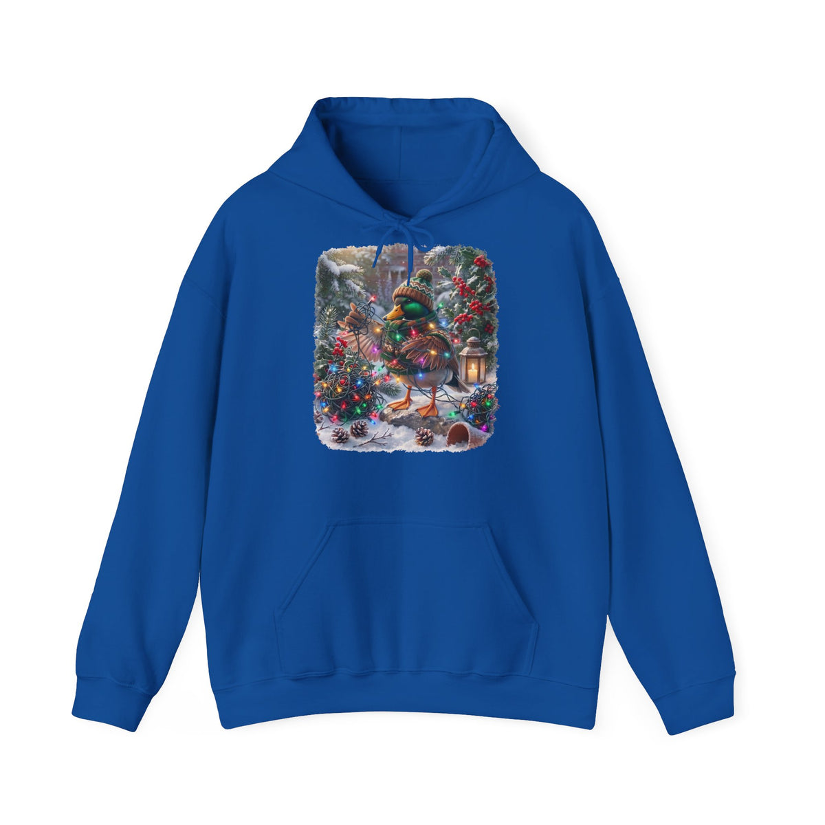 Premium Hoodie Ente und die Lichterkette im winterlichen Garten für Vogelbeobachter