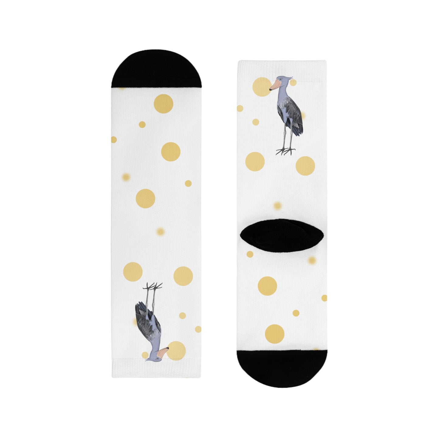Schuhschnabel Vogel Socken mit Goldenen Punkten für Vogelfreunde & Vogelbeobachter Weiß