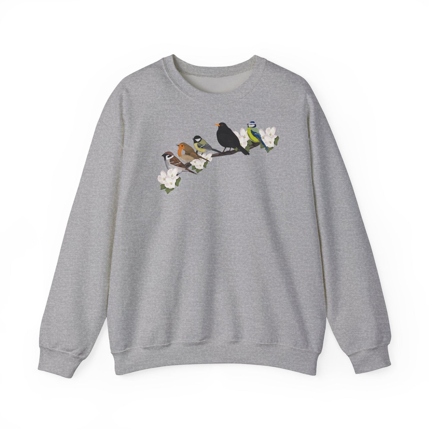 Rotkehlchen, Blaumeise und Amsel Sweatshirt Vogelmotiv – Animal Graphic Tee Casual Everyday Wear Stil