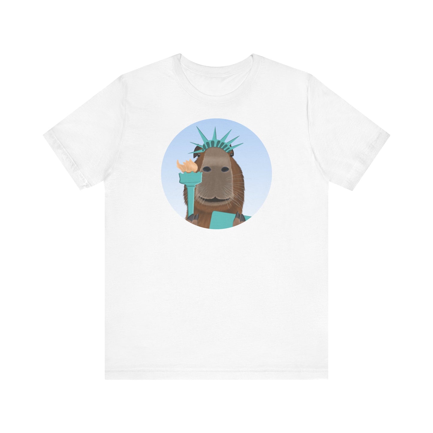Capybara als Freiheitsstatue mit Krone und Tafel Lustiges T-Shirt für Capybara-Freunde