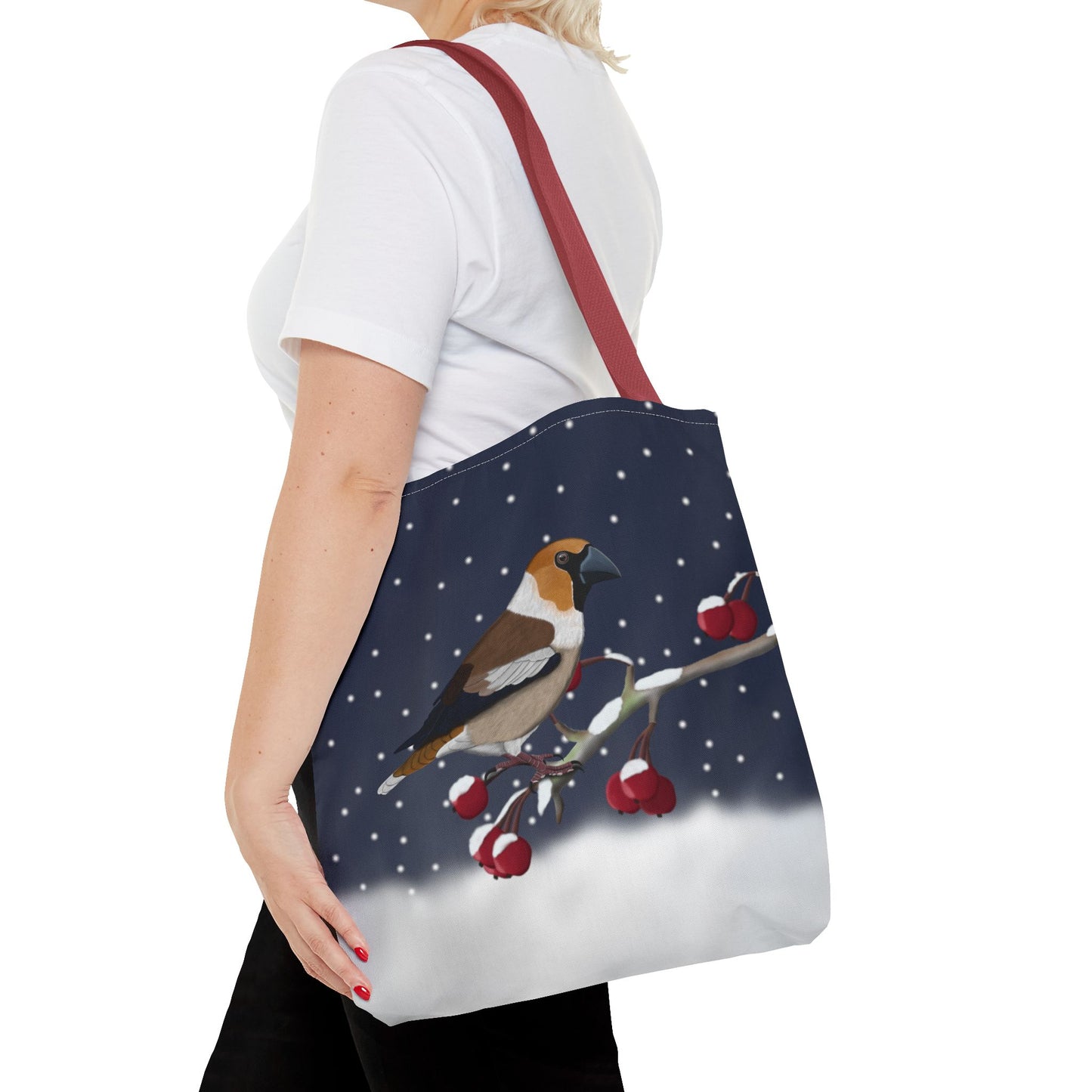 Kernbeißer auf einem Tragetasche – Accessories und All Over Print Stil