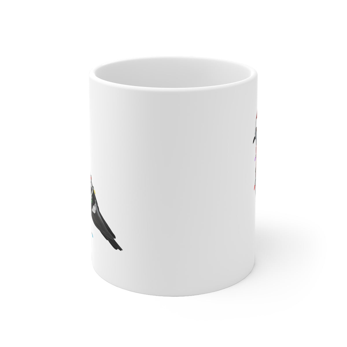 Taube Tasse – Vogel als Weihnachtsmann mit Lichterkette Weiß für Vogelfreunde