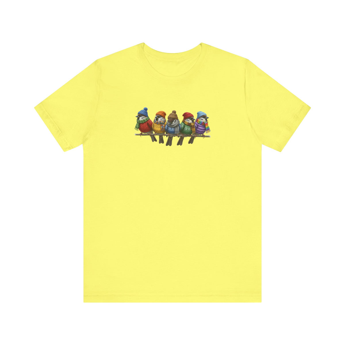 Spatzen in Strick T-Shirt – Weiches Premium Shirt mit Winterlichem Vogelmotiv – bird graphic tee, Vogel