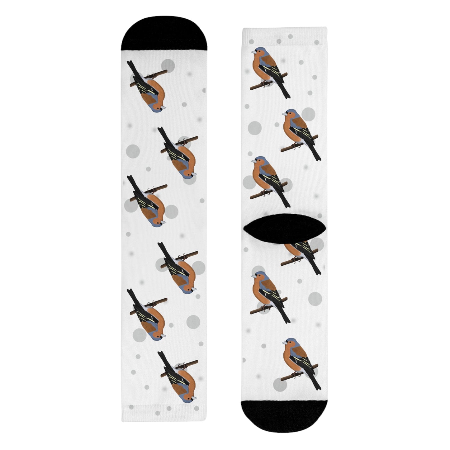Buchfink Socken Vogelsocken Weiß mit Grauen Punkten