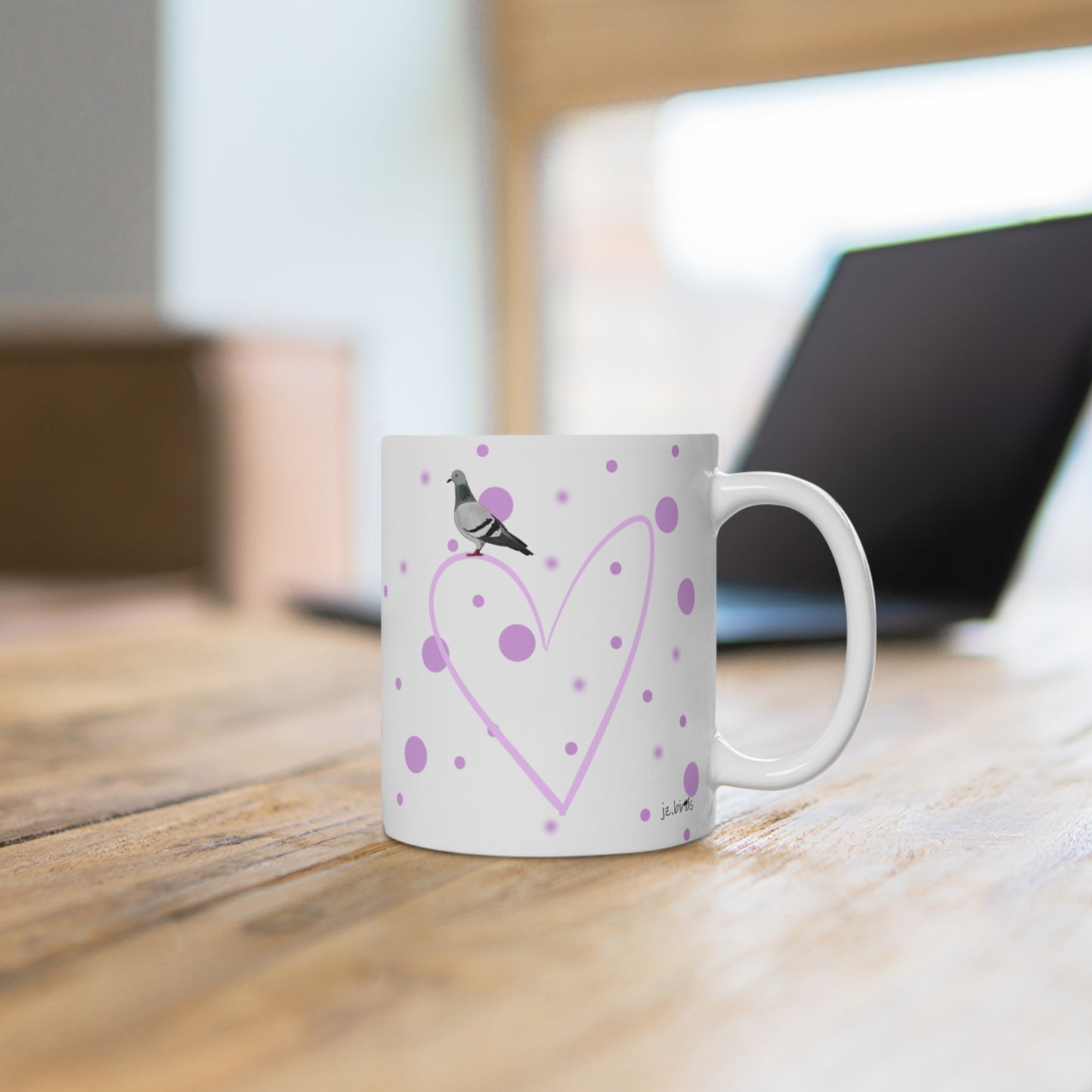 Taube mit Herz Valentinstag Vogel Tasse Punkte Rosa