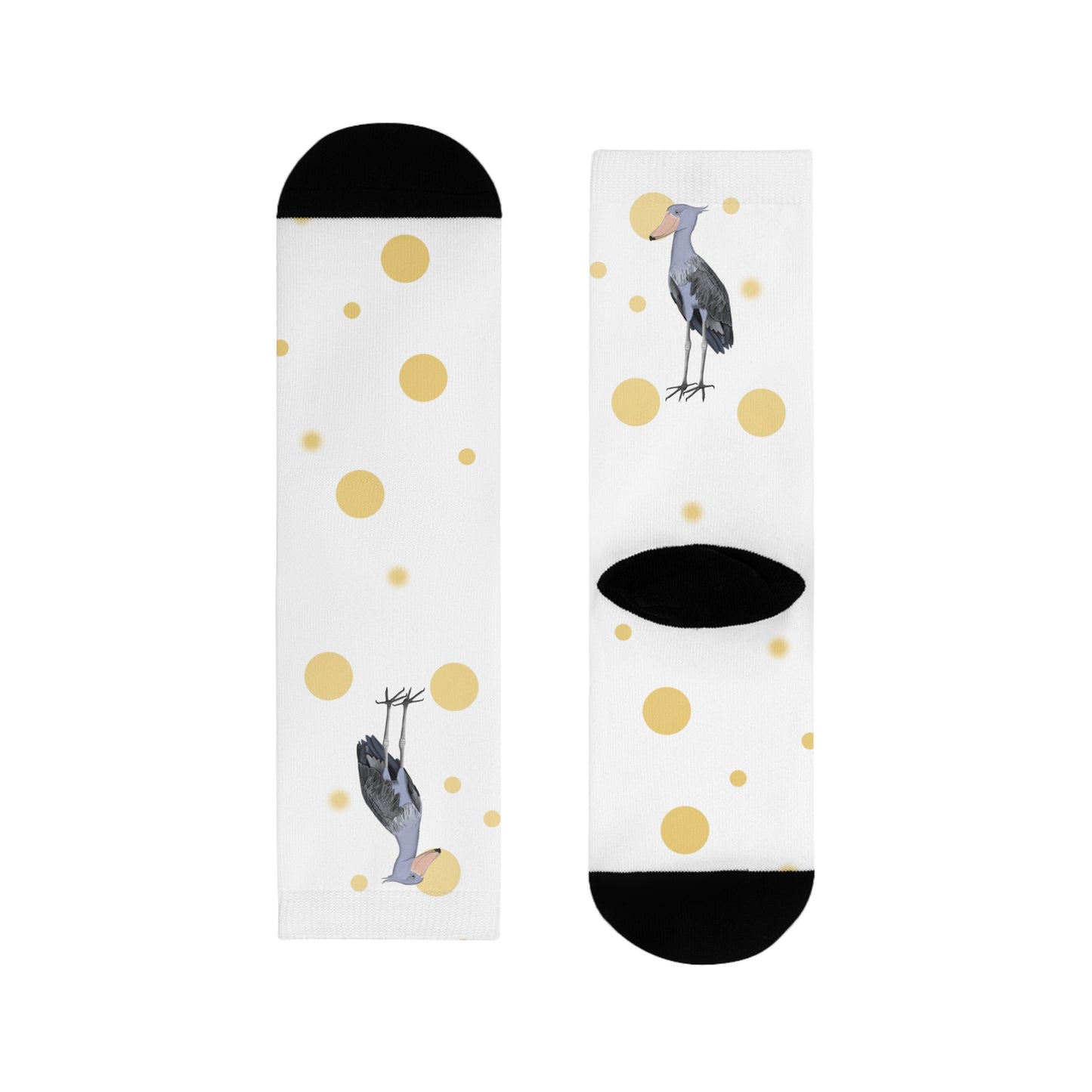 Schuhschnabel Vogel Socken mit Goldenen Punkten für Vogelfreunde & Vogelbeobachter Weiß
