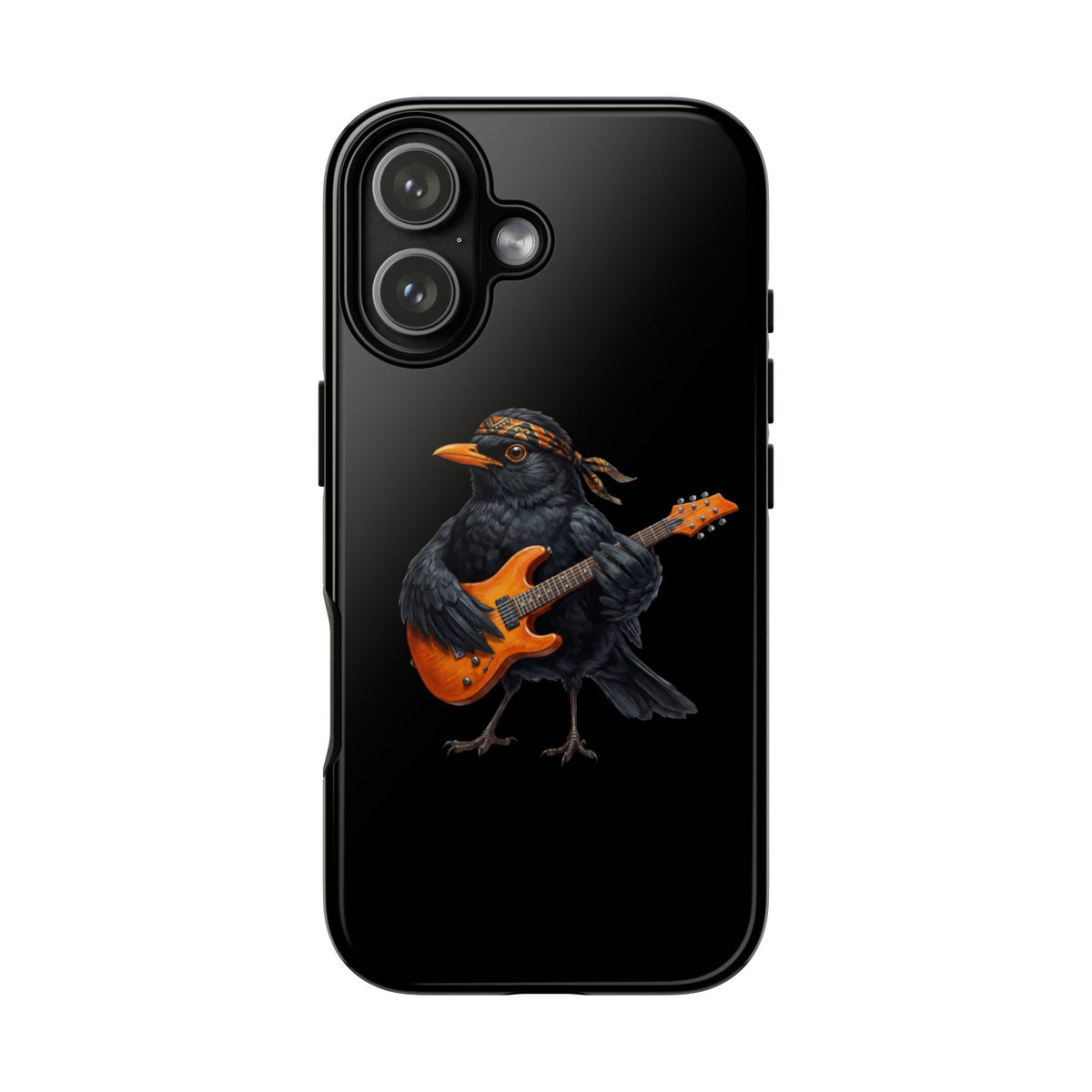 Amsel mit Gitarre Premium Handyhülle – Doppelt Geschützt & Rundum Bedruckt Schwarz