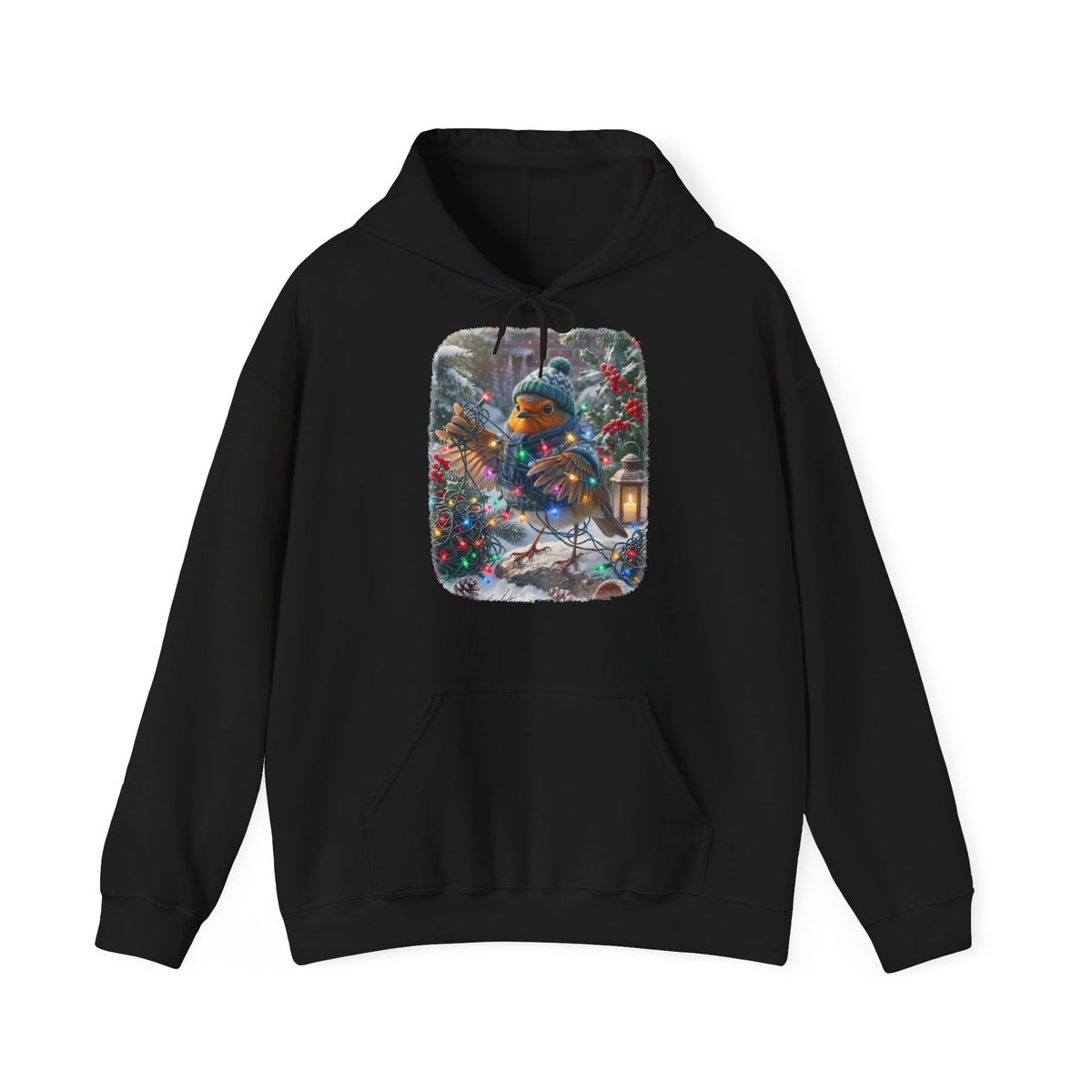 Premium Hoodie Rosi Rotkehlchen und die Lichterkette im Garten