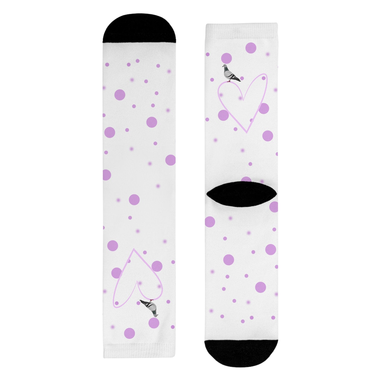 Taube Vogel Socken mit Rosa Herz und Punkten Valentinstag