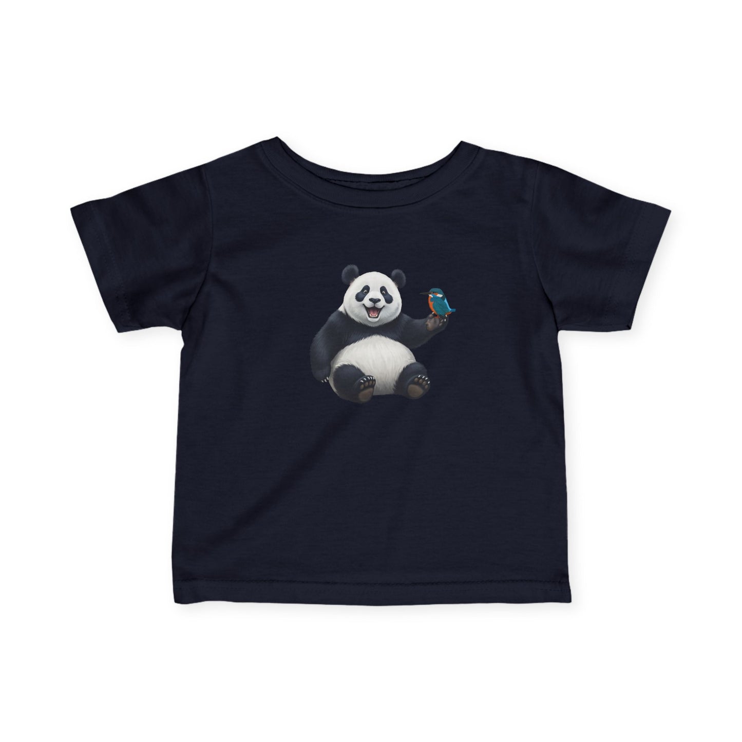 Fröhlicher Panda mit Eisvogel Vogel Tiermotiv T-Shirt für Babys und Kleinkinder