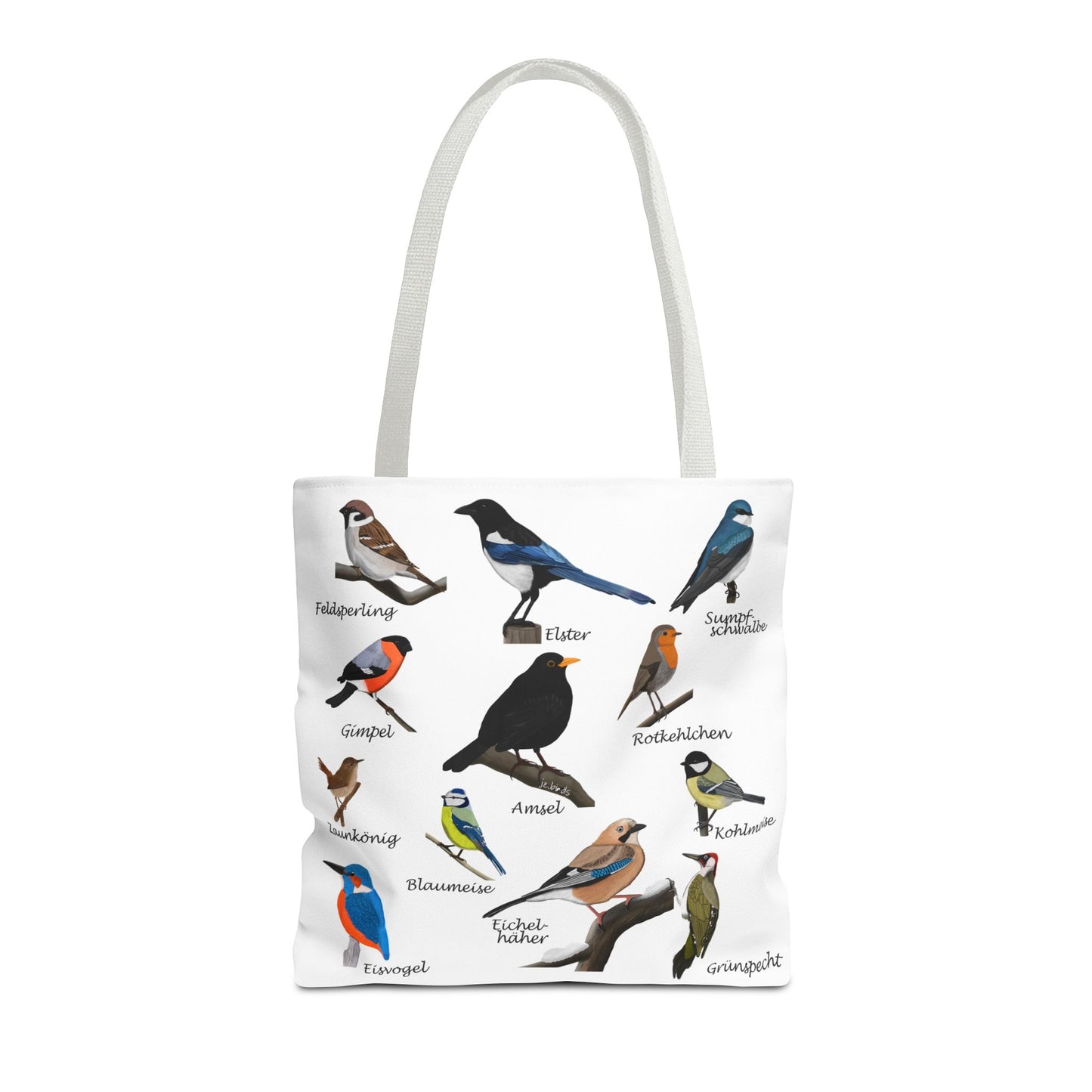 Gartenvögel Tragetasche 40x40cm Amsel Rotkehlchen Blaumeise Vogel Tasche