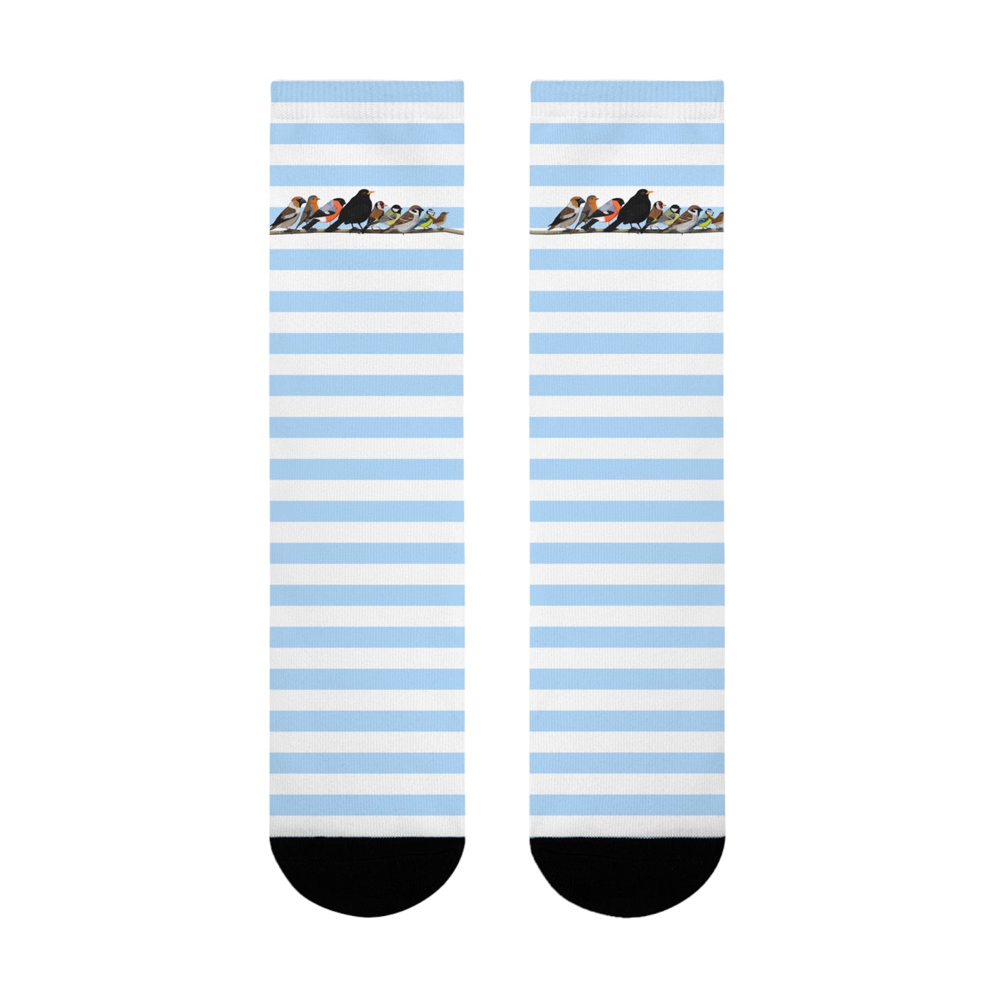 Gartenvögel auf einem Ast Amsel Rotkehlchen Blaumeise Vogel Socken mit Blau Weißen Streifen für Vogelfreunde & Vogelbeobachter