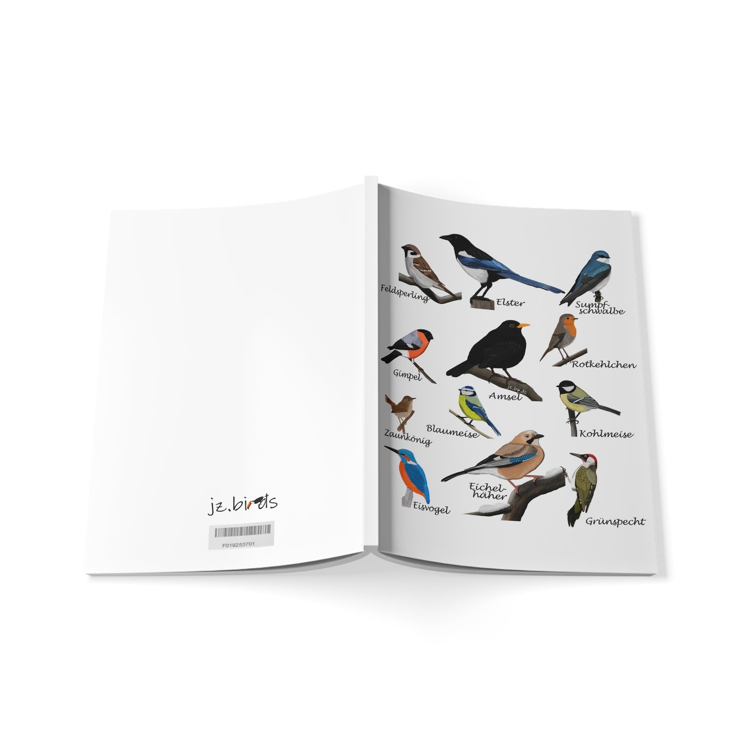 Gartenvögel Amsel Rotkehlchen Blaumeise Zaunkönig A5 Vogel Softcover Notizbuch 150 Seiten Liniert