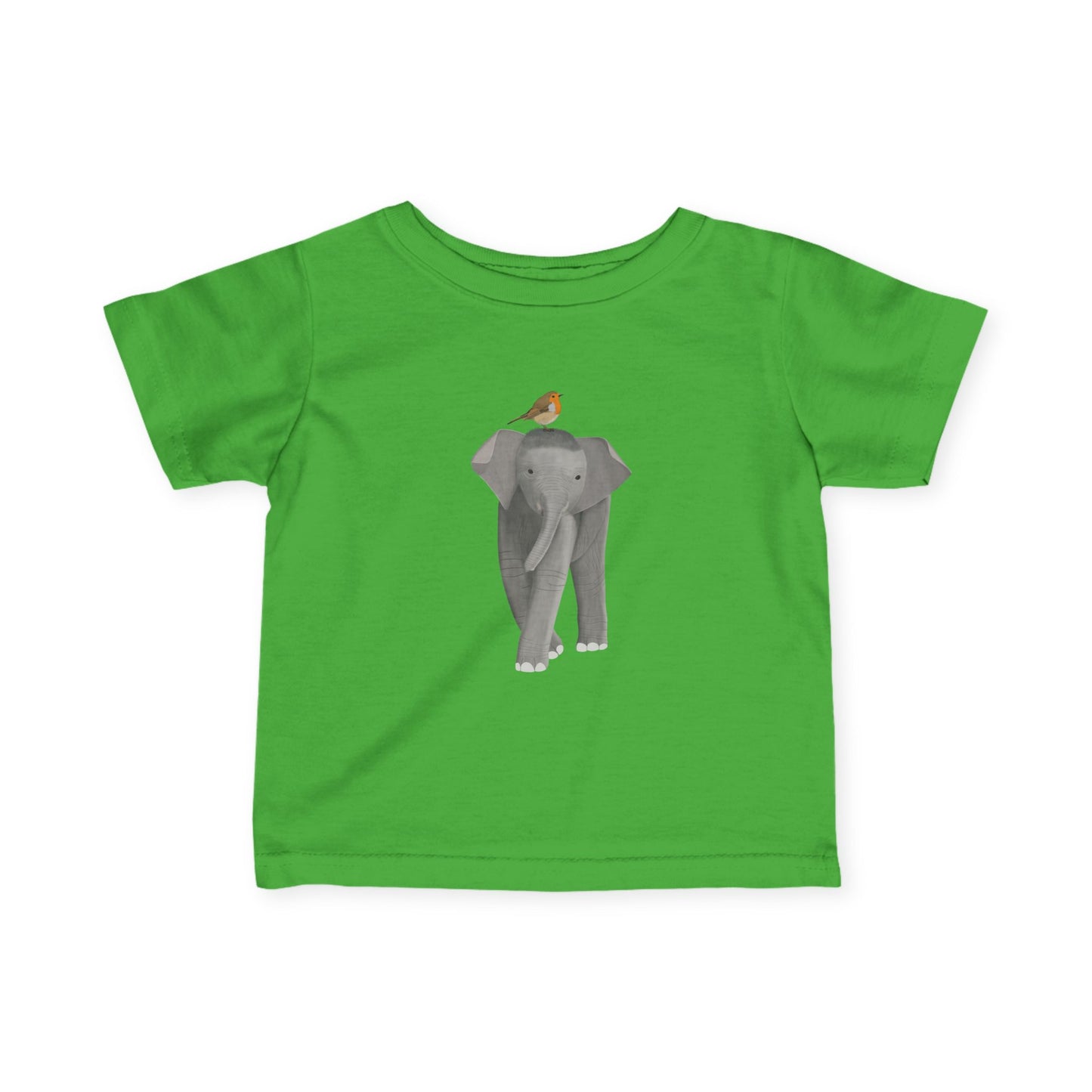 Süßes Elefant mit Rotkehlchen Vogel Tiermotiv T-Shirt für Babys und Kleinkinder