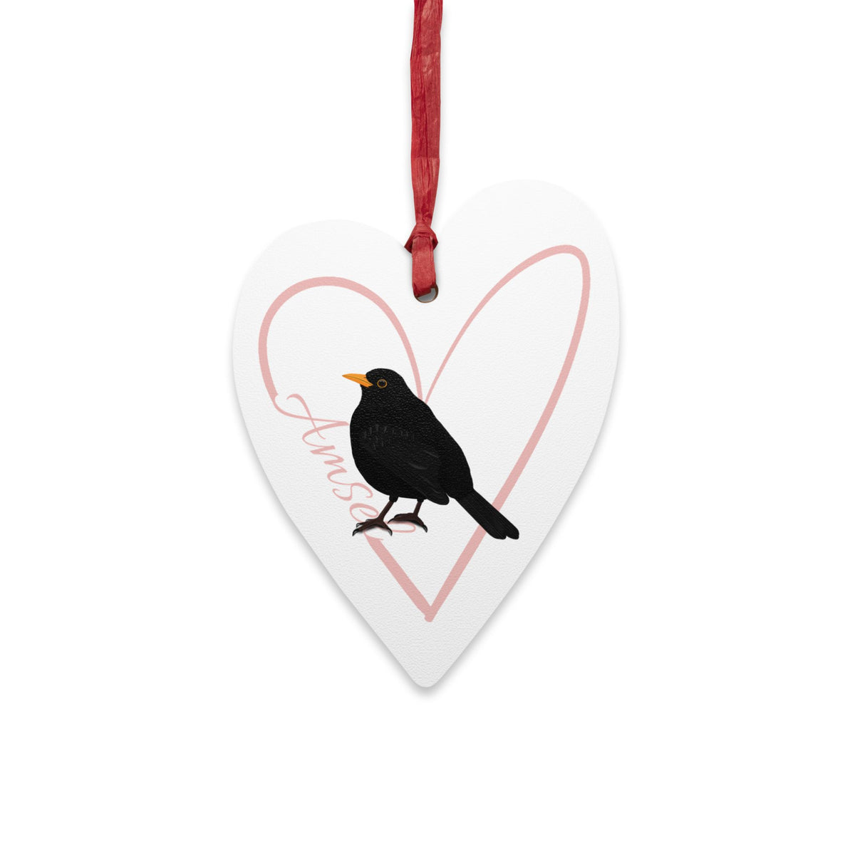 Amsel Ornament Herz aus Holz mit Vogelmotiv für Vogelfreunde