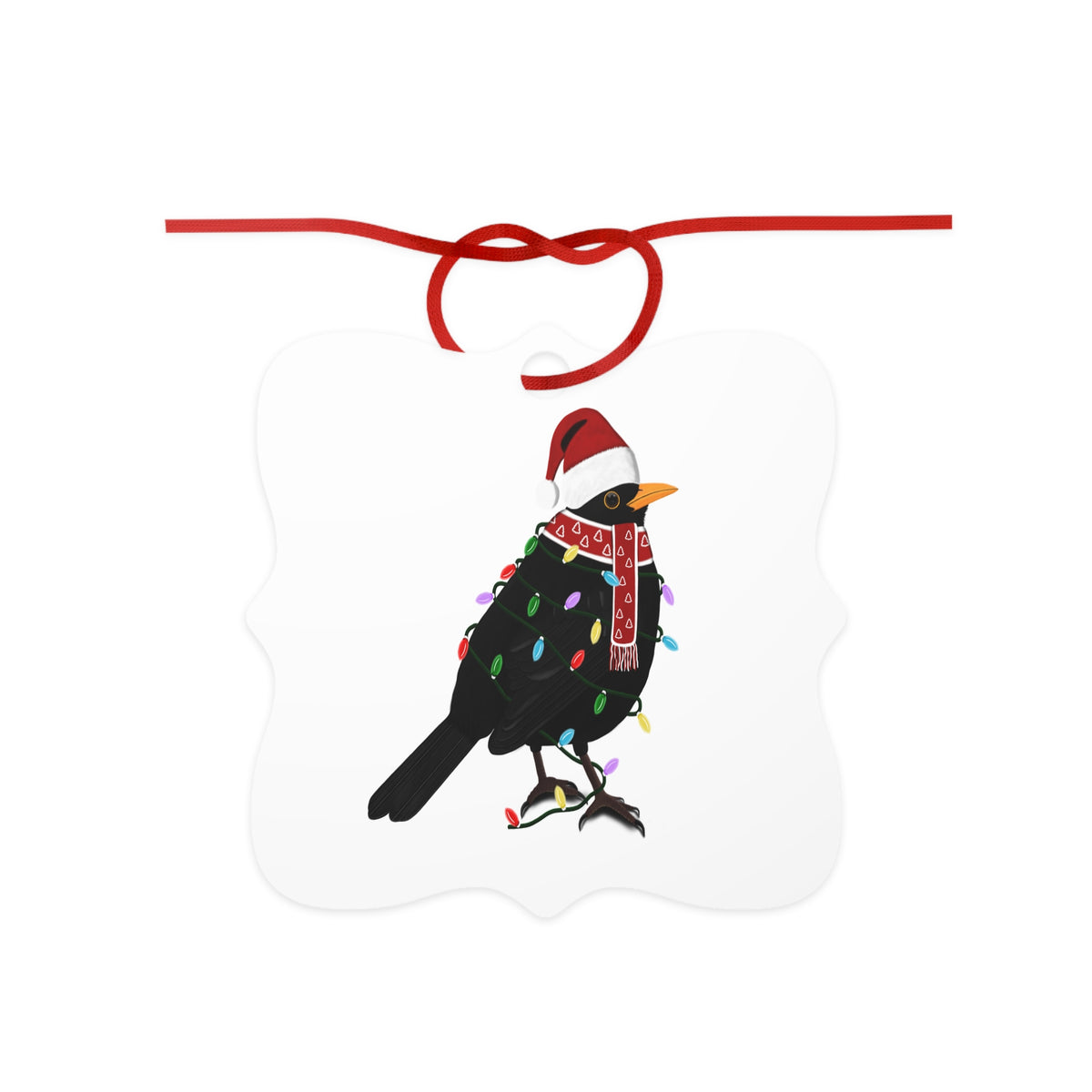 Amsel Ornament aus Aluminium – Einzigartiger Christbaumschmuck mit Rotem Band