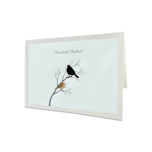 Amsel Rotkehlchen Trauerkarte Grün Herzliches Beileid mit Umschlag