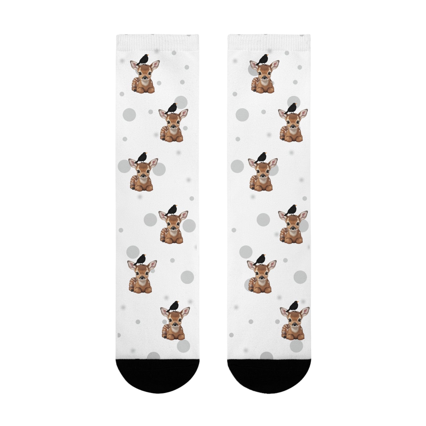 Amsel Socken mit Rehkitz Vogelsocken mit Tiermotiven Graue Punkte