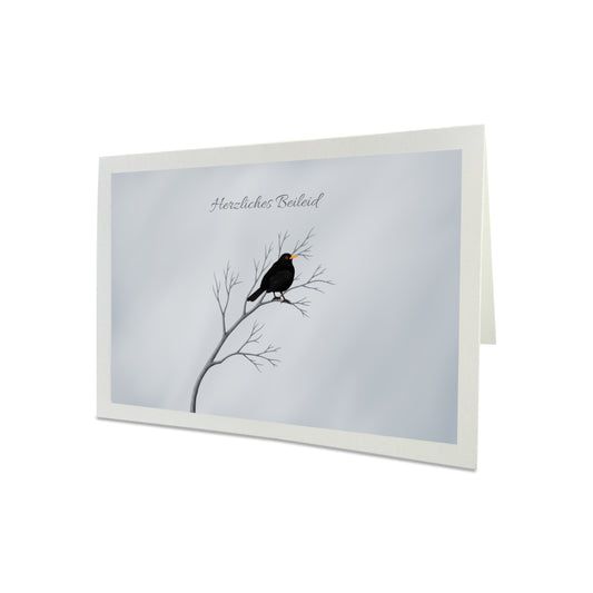 Amsel Trauerkarte Herzliches Beileid Grau mit Umschlag