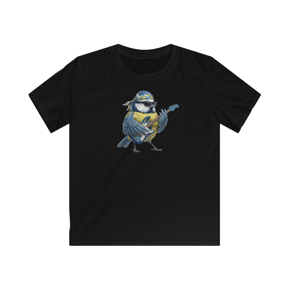 Bert Blaumeise mit Gitarre Kinder T-Shirt – Die Gartenvögel Offizielles Band Merch