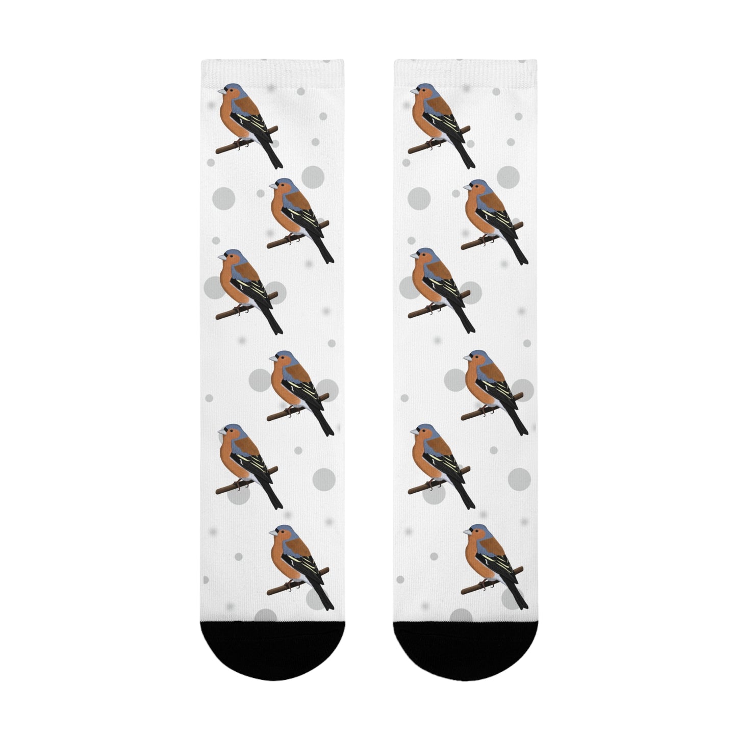 Buchfink Socken Vogelsocken Weiß mit Grauen Punkten