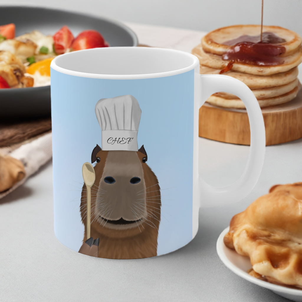 Capybara als Küchenchef mit Kochlöffel