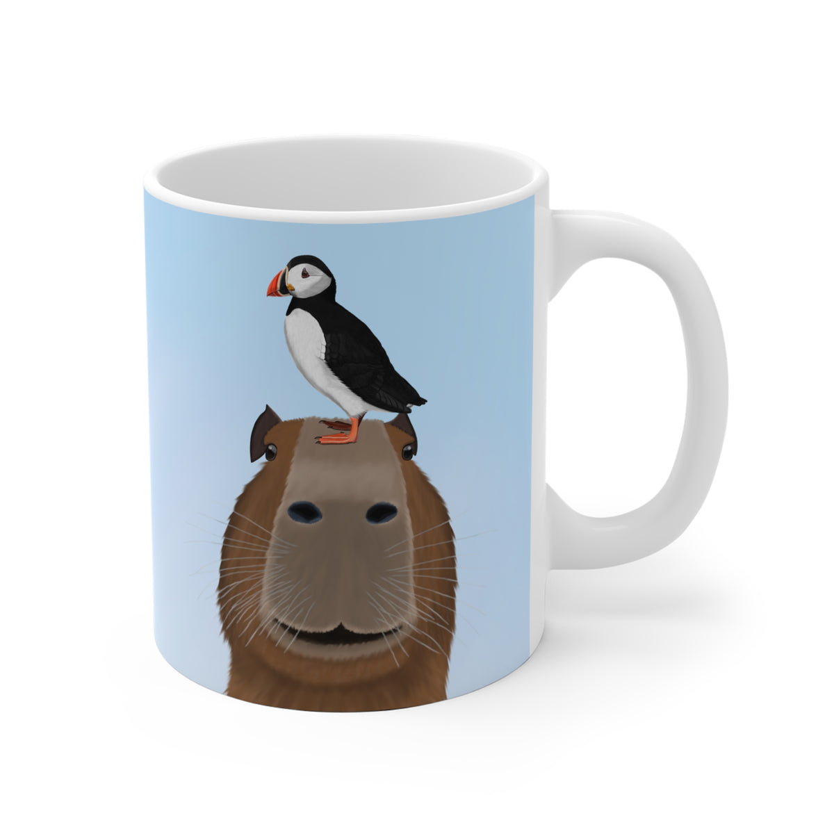 Capybara mit Papageitaucher Lustige Vogel Tasse