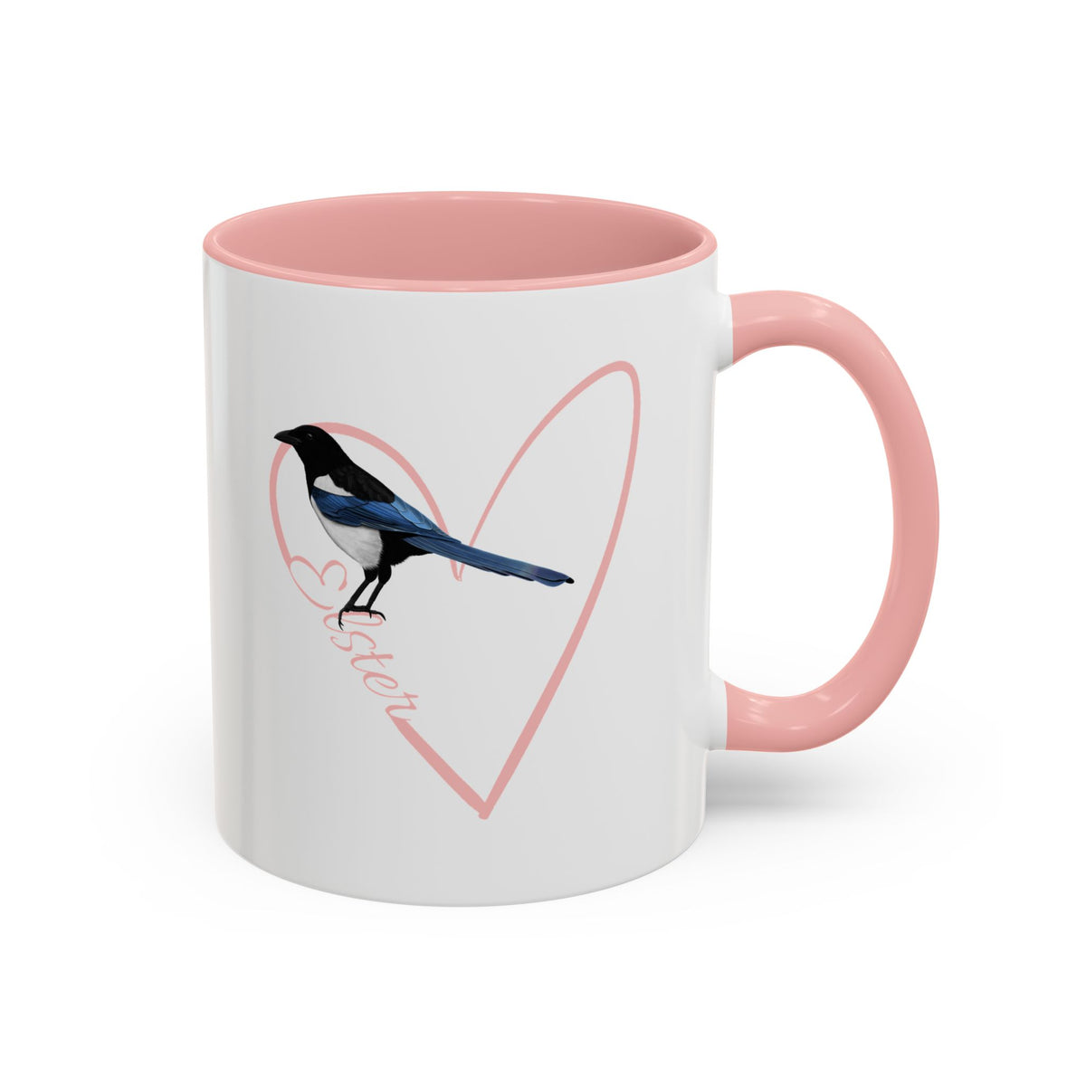 Elster mit Herz Singvogel Vogel Tasse Weiß Rosa