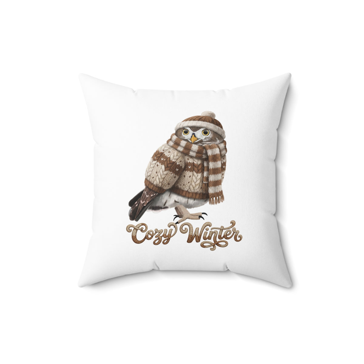 Eule Premium Deko-Kissen Cozy Winter – Beidseitig Bedrucktes Vogel-Motiv – Perfektes Geschenk für Vogelfreunde