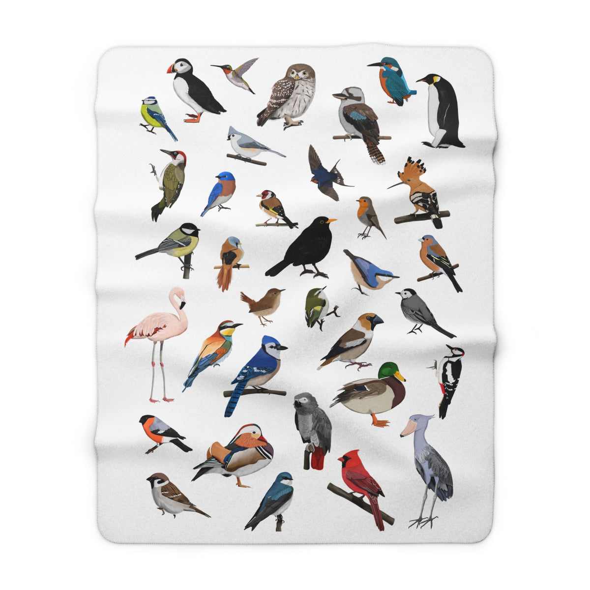 Gartenvögel Fleece Sherpa Decke (150x200 cm) Amsel Rotkehlchen Blaumeise – Extra Dick, Kuschelweich & Gemütlich