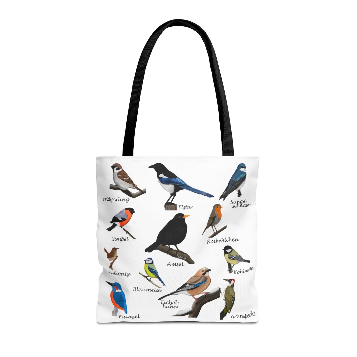 Gartenvögel Tragetasche 40x40cm Amsel Rotkehlchen Blaumeise Vogel Tasche