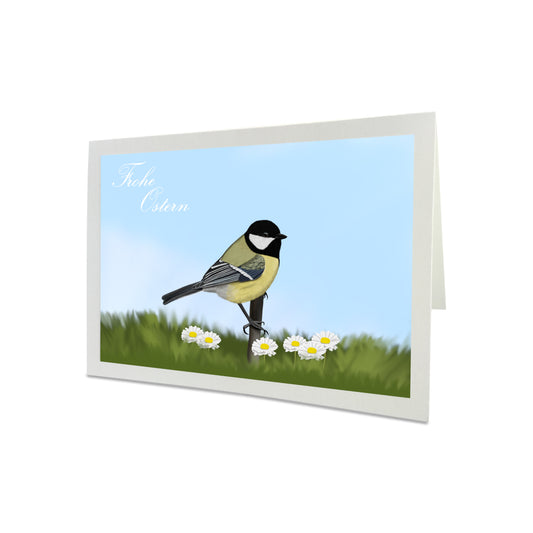 Osterkarte Kohlmeise Frohe Ostern Lustige Vogel Grußkarte mit Umschlag