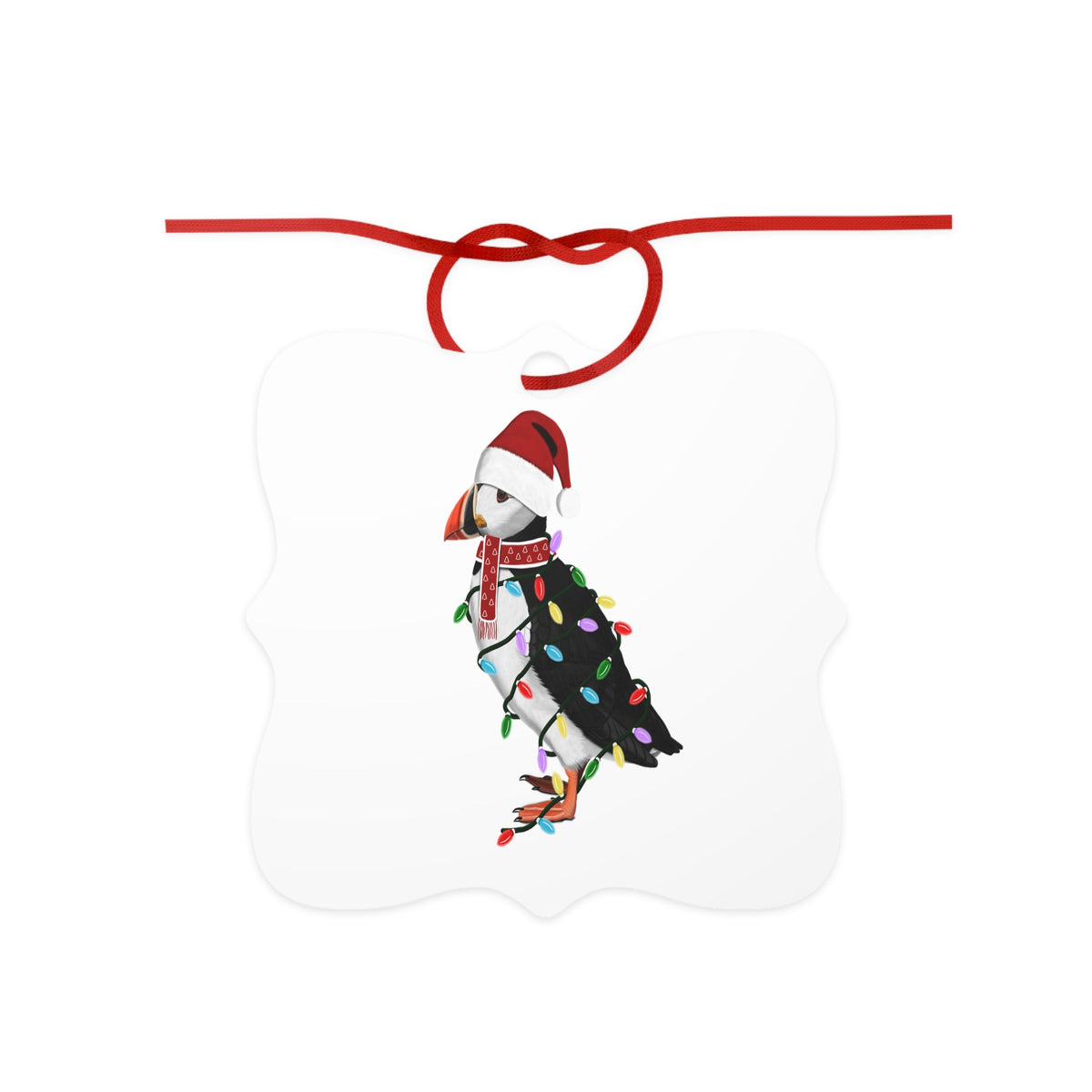 Papageitaucher Ornament aus Aluminium – Einzigartiger Christbaumschmuck mit Rotem Band