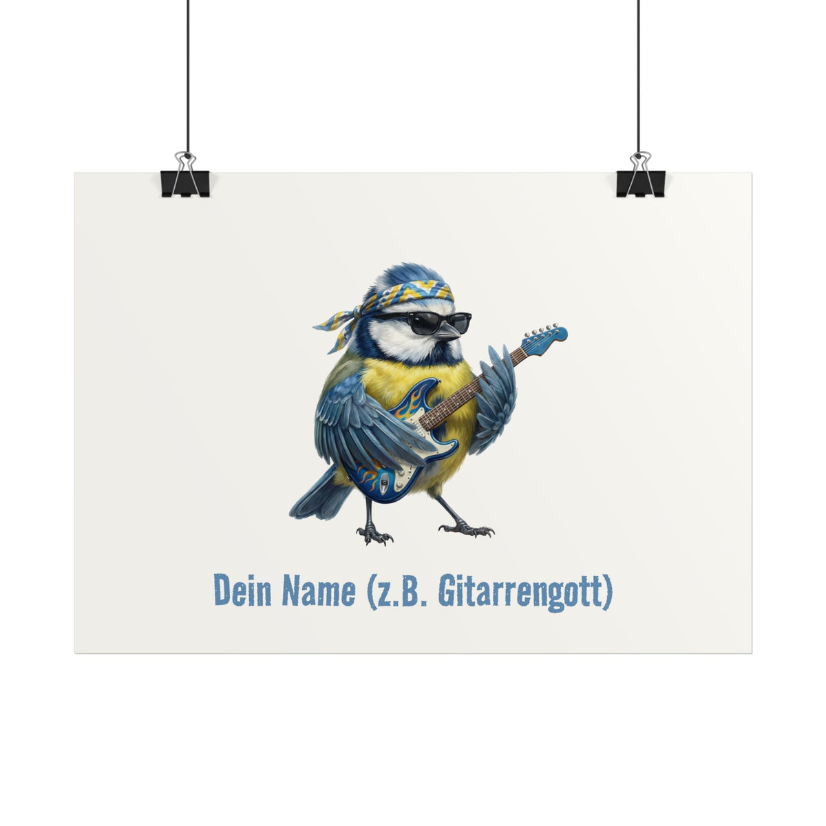 Blaumeise mit Gitarre personalisierbares Poster für Gitarren- und Vogelfreunde