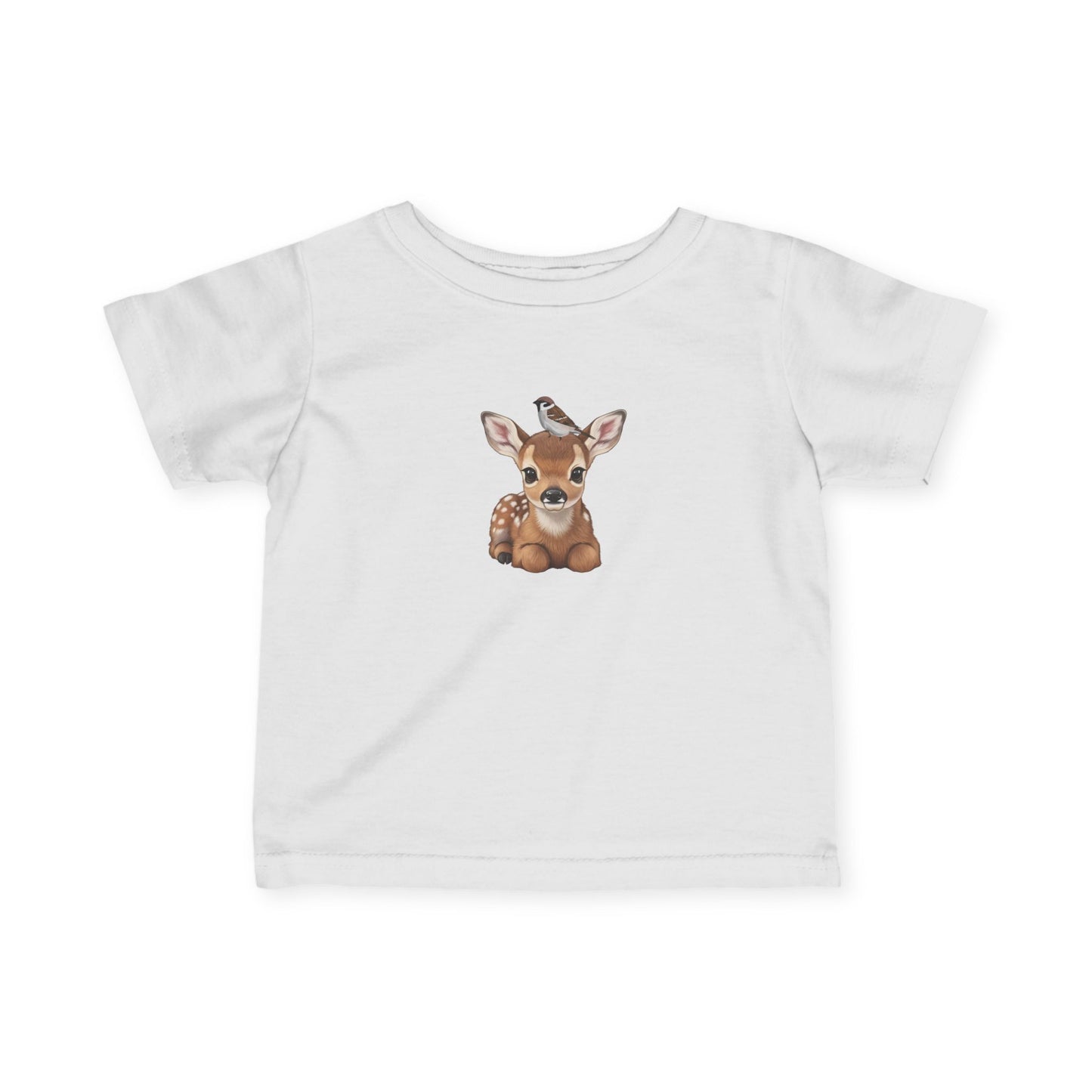 Rehkitz mit Feldsperling Baby T-Shirt Süßes Tiermotiv