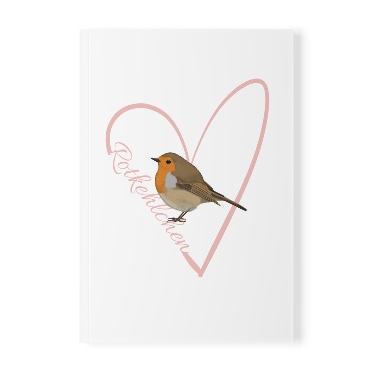 Rotkehlchen Notizbuch Vogel mit Herz A5 Softcover 150 Seiten Liniert Weiß