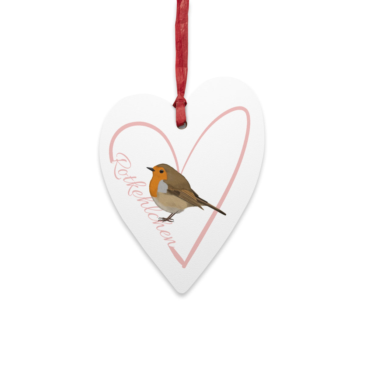 Rotkehlchen Ornament Herz aus Holz mit Vogelmotiv für Vogelfreunde