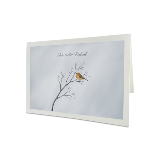 Rotkehlchen Trauerkarte Herzliches Beileid Grau mit Umschlag