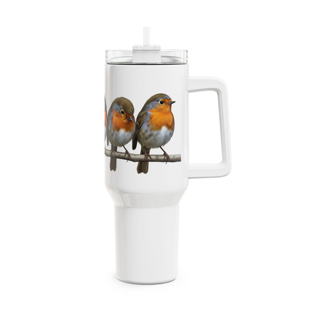 Rotkehlchen auf einem Ast Thermo-Tumbler 40oz (1,2L) – Edelstahl Isolierbecher für Vogelbeobachter