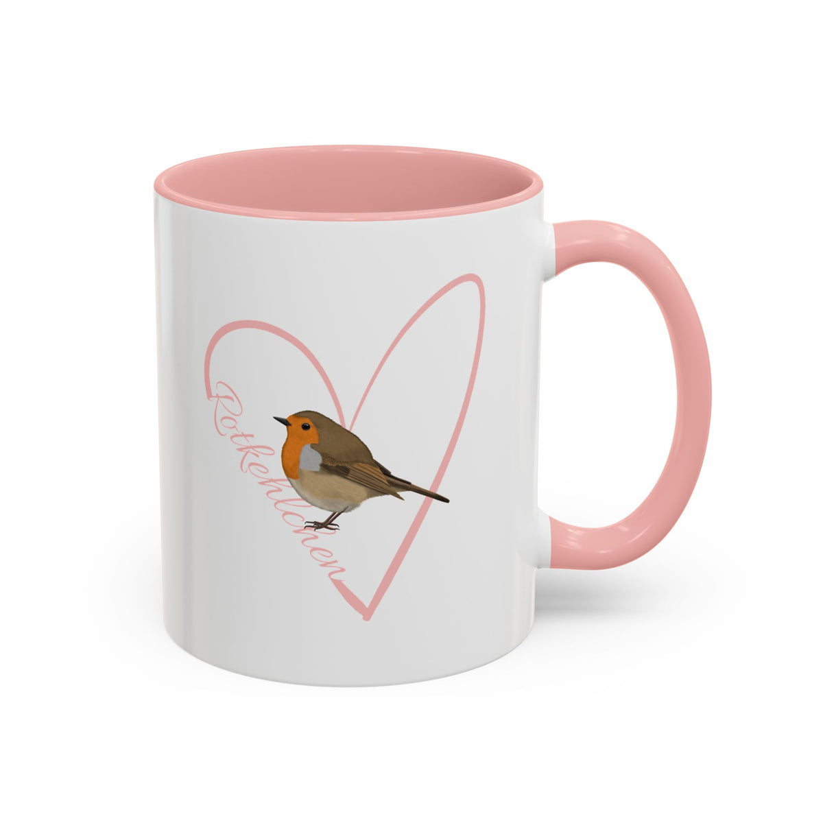 Rotkehlchen mit Herz Singvogel Vogel Tasse Weiß Rosa