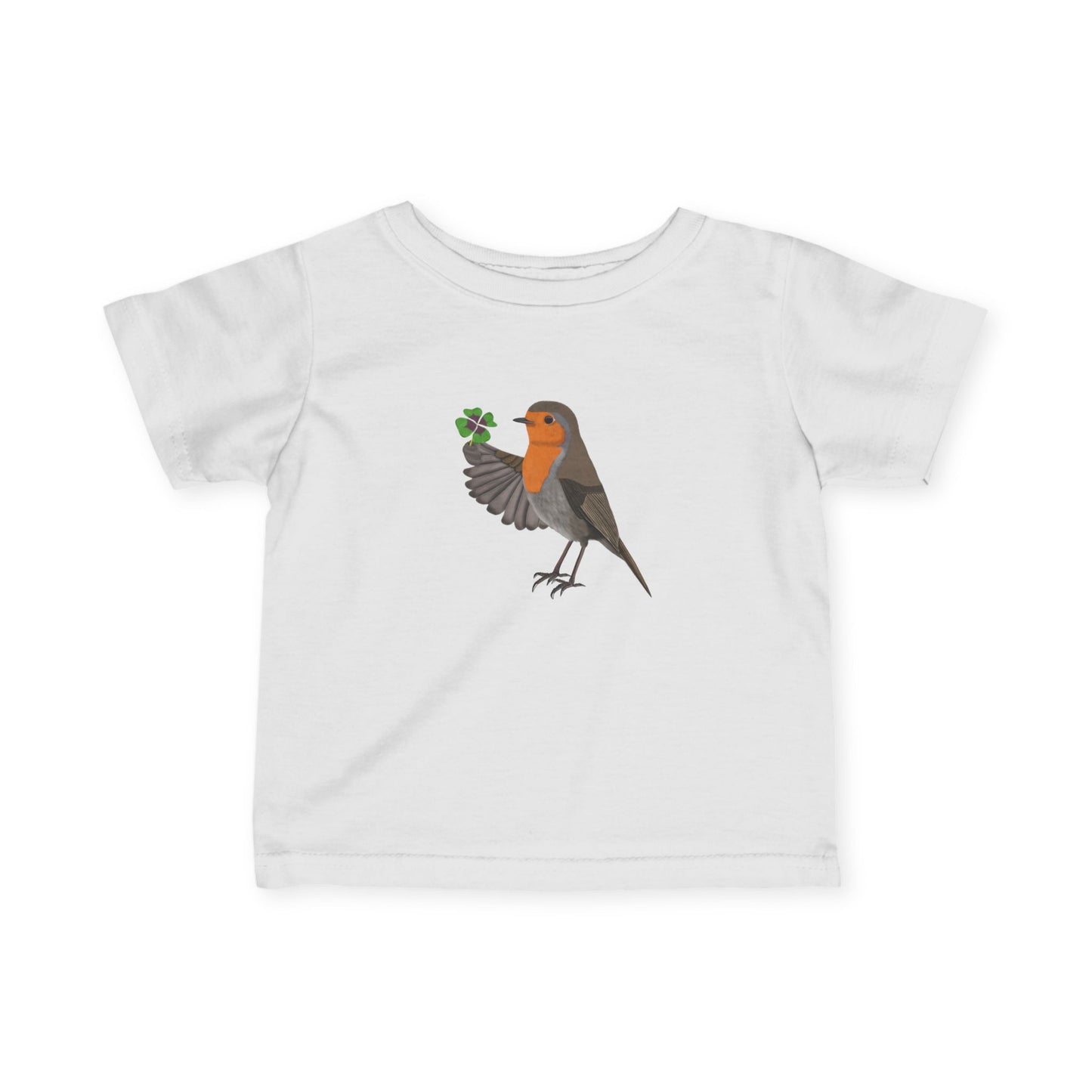 Süßes Rotkehlchen mit Glücksklee Vogel Tiermotiv T-Shirt für Babys und Kleinkinder