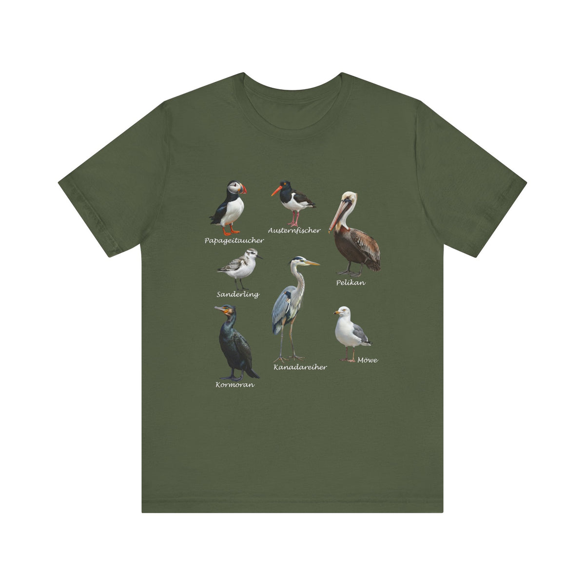 T-Shirt mit Küstenvögeln: Papageitaucher, Möwe & Co. | Vogelkunde & Strandliebe