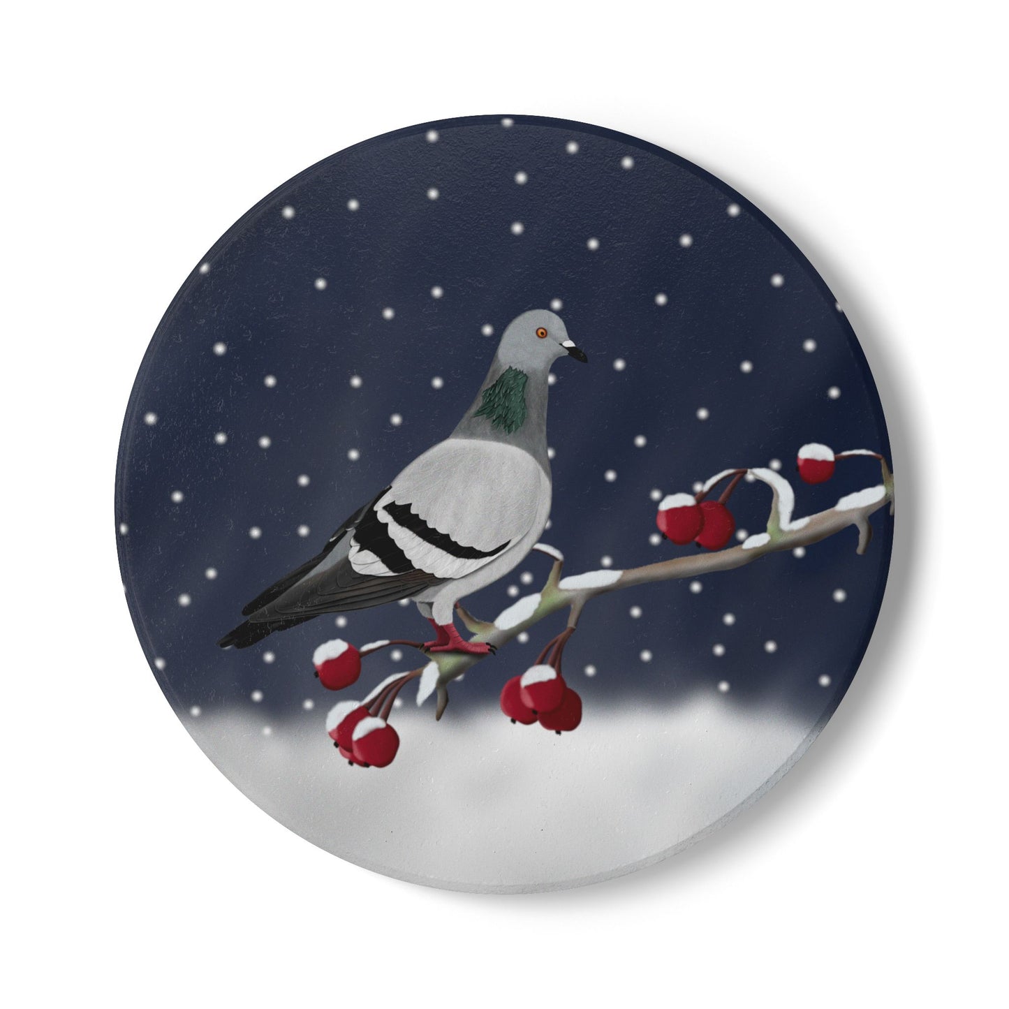 Taube im Schnee Keramik-Untersetzer: Weihnachtliches Vogel-Motiv