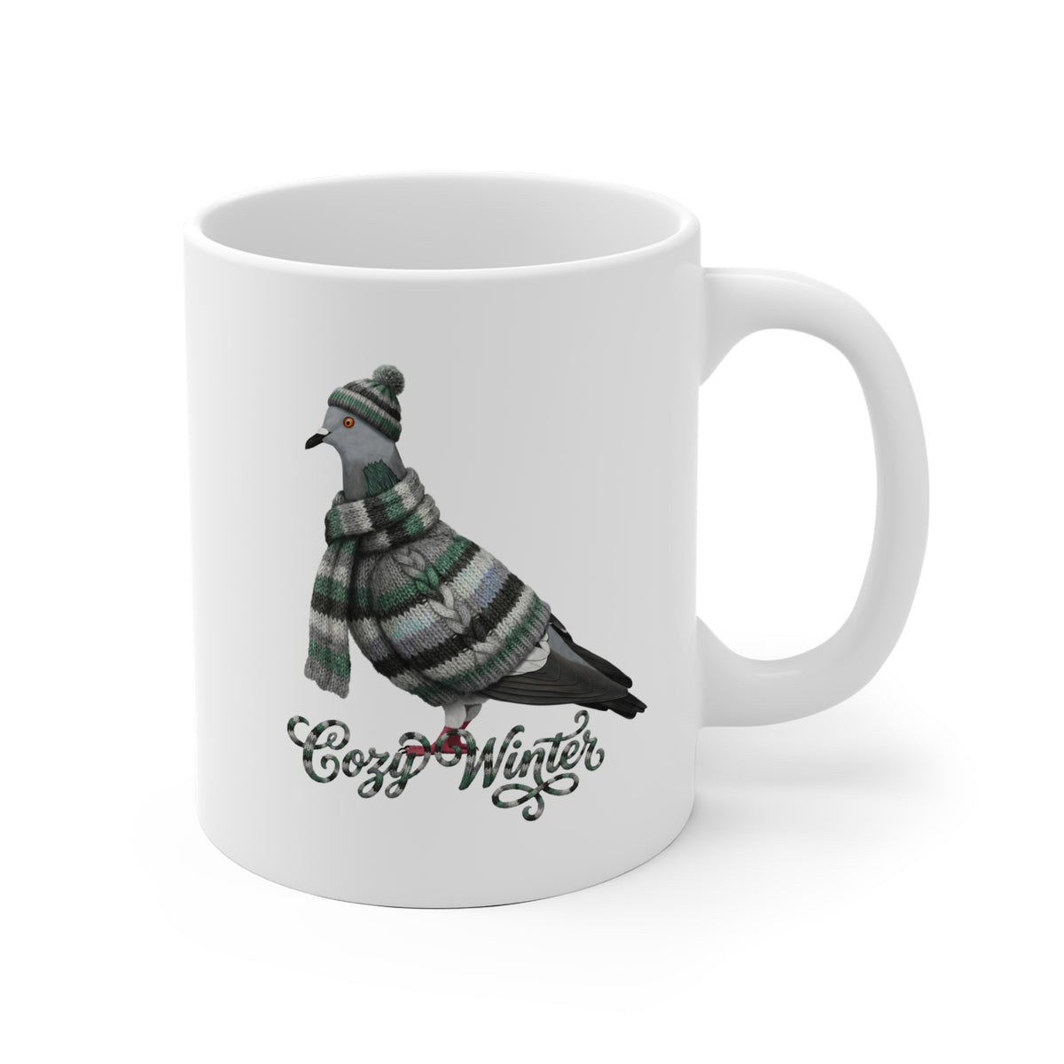 Taube mit Strickpullover Weihnachtliche Tasse mit Vogelmotiv Cozy Winter – Ideal für Kakao & Kaffee