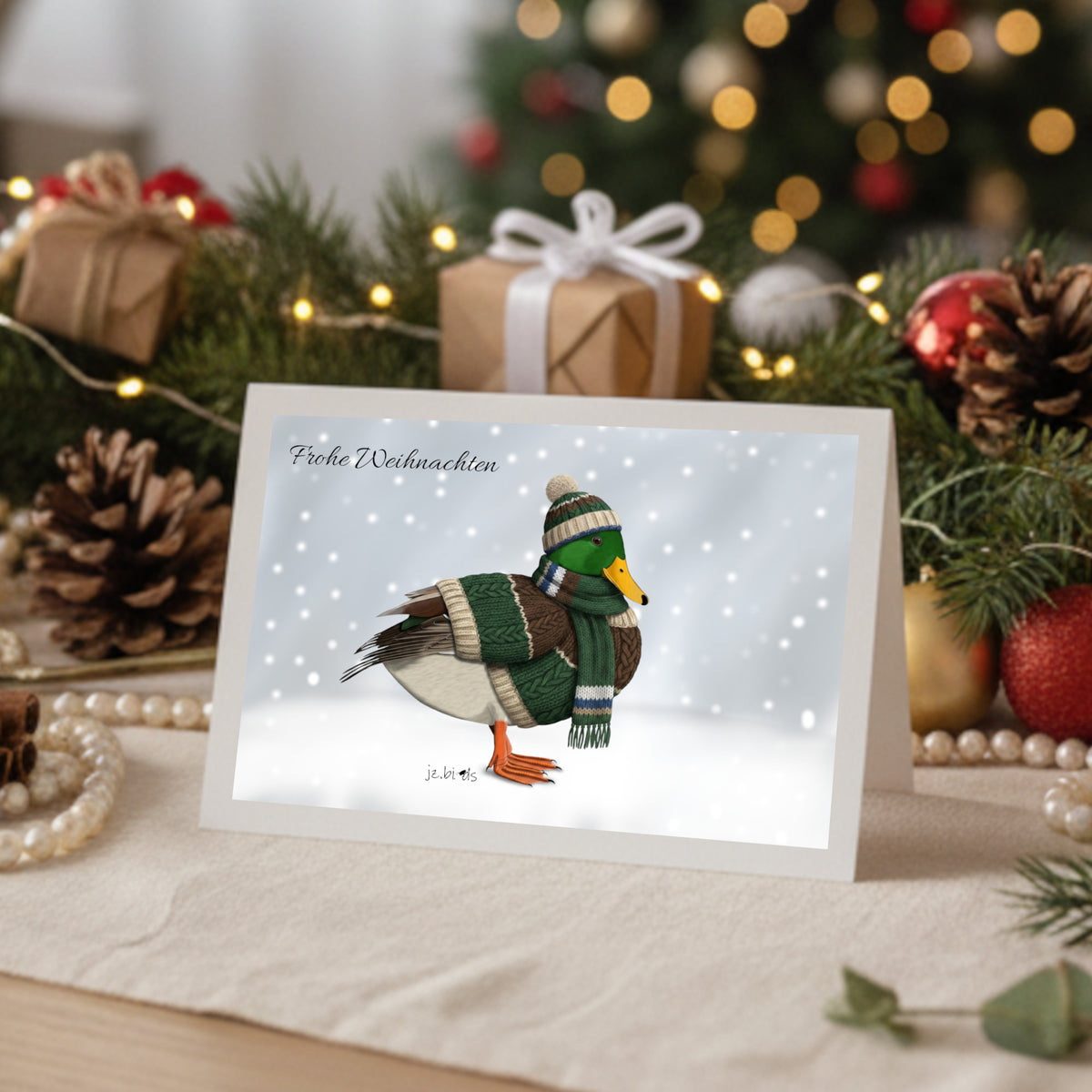 Ente mit Strickpullover Weihnachtskarte Frohe Weihnachten Inklusive Umschlag